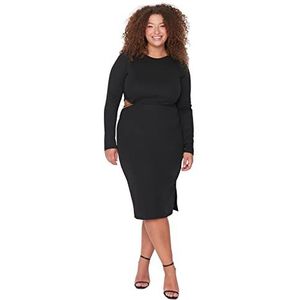 Trendyol Vrouwen Plus Size Midi Bodycone Getailleerde Geweven Plus Size Jurk, Zwart, XXL grote maten