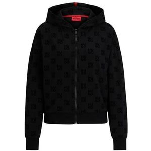 HUGO Flocky_Hooded Loungewear Jacket voor dames, zwart 1, XXL