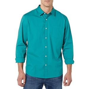 Amazon Essentials Regular-Fit Stretch Poplin overhemd met lange mouwen, groenblauw, XS