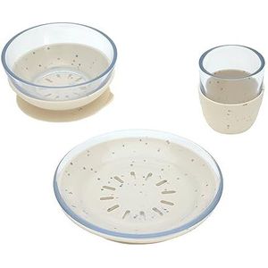 LÄSSIG Kinderserviesset glas (beker kombord) robuust met siliconen onderzetter, vaatwasmachinebestendig en magnetronbestendig/bordenset glas/silicone beige