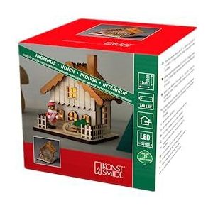 Konstsmide 3233-100 LED houten huis ""kerstscène"" met oranje dak kerstlicht/gebruik binnenshuis (IP20)/4 warm witte dioden/batterij bediend: 3 x AA 1.5V (excl.), 4.7""""*0.4""*4.75