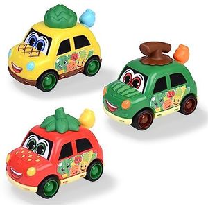 Dickie Toys ABC Fruit Friends Speelgoedauto, 12 cm, kleurrijke auto met muziekdoos en wiebelrups, babyspeelgoed vanaf 1 jaar (3-voudig gesorteerd, willekeurige keuze)