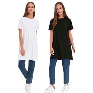 Trendyol Dubbelpak T-shirt met korte mouwen, zwart en wit, XXL dames, Zwart en Wit, XXL