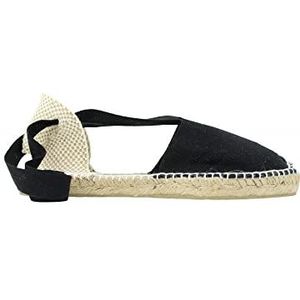 ALPARGATUS - Valenciaanse platte espadrille van canvas en jute zool (schoenen handgemaakt in Spanje), Zwart, 39 EU
