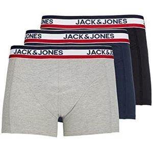 JACK & JONES Jactape Trunks Boxershorts voor heren, 3 stuks, lichtgrijs gemêleerd/detail: zwart-navy blazer, L, Light Grey Melange/Detail: zwart - Navy Blazer, L
