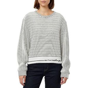 Armani Exchange Dames Bonded Stripe, Contrast Logo Line, Ronde Hals Pullover Sweater Sweater, zwart/wit, L