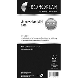 Chronoplan 50500 kalendervulling 2020 (jaarplan Midi (96 x 172 mm), reserve kalendarium, universele perforatie, om open te klappen (met Leporello-vouwing), wit