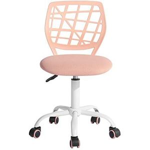 FurnitureR Gamingstoel voor kinderen, bureaustoel, gamerstoel, bureaustoel, ergonomisch modern design, mouwloos, zithoogteverstelling, rubberen wielen, perzik roze