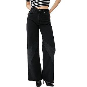 Koton Dames Wide Leg High Rise Denim Broek Bianca Jean Pants, zwart (black), 25-32