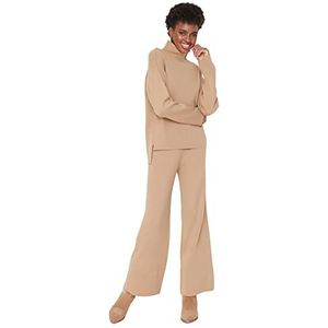 Trendyol Vrouwen Plain Midden Knitwear Trui-Broek Tweedelige Set, camel, L