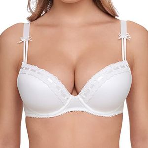 SUSA Dirndl-beha Wiesn-Zauber I beugel-push-up beha met bijzonder volumineuze cups, beha met eenvoudig design voor een adembenemend decolleté, wit (003), 90A