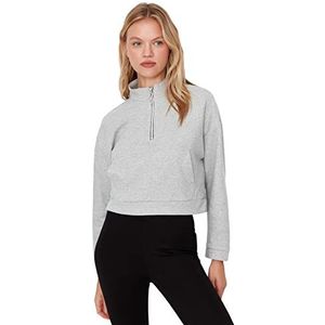 Trendyol Dames staande kraag effen getailleerd sweatshirt, grijs, XL, Grijs, XL