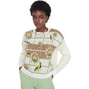 Trendyol Sweatshirt met ronde hals en bloemenprint voor dames, Ecru, M