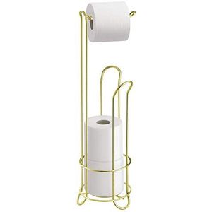 IDesign Toiletrolhouder met ruimte voor voorrollen, compacte metalen toiletpapierdispenser, toiletrolhouder op standaard voor 4 rollen, goud