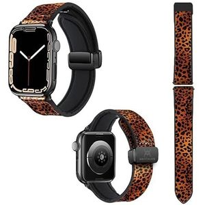 Horlogebandje voor Apple Iwatch 18 mm (38/40/41/42/44/45 mm) gemaakt van siliconen en echt leer: luipaard