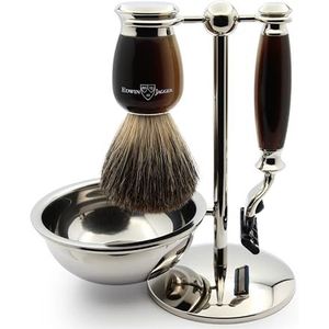 Edwin Jagger - S81M582BAMZ - Klassieke Scheerset - Imitatie Licht Hoorn & Nikkel - Met Pure Badger Scheerkwast en Mach 3 Scheermes