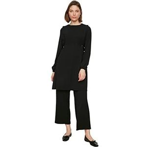 Trendyol Vrouwen Plain Parel/Geniet/Steen/Oogje Gedetailleerde Geweven Tuniek Bescheiden Top-Bottom Sets, Zwart, 66