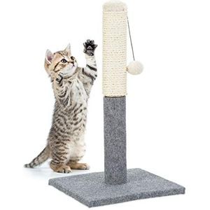 Relaxdays krabpaal voor katten, vrijstaand, met sisal paal & speelbal, 54 cm hoog, voor binnen, krabmeubel, grijs