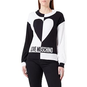 Love Moschino Damestrui met lange mouwen en ronde hals, zwart wit, 38