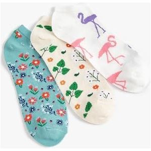 Koton Dames Bloemen 3-Pack Bootie Sokken Set, Multicolor (Mix), One Size, MULTIKLEUR (MIX), Eén Maat