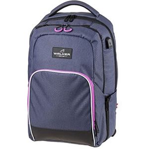 Walker - Rugzak Pure College met 3 vakken, laptopvak, zijvakken, gewatteerde rug, verstelbare schouderbanden, ca. 30 x 48 x 22 cm, blauw-roze, 30 x 22 x 48 cm, Casual