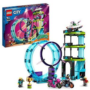 LEGO 60361 City Stuntz Ultieme stuntrijders uitdaging, 3in1 Stunts en Wedstrijden voor 1 of 2 Spelers, met 2 Vliegwiel Speelgoed Motoren voor Kinderen, 2023 Set