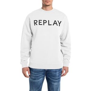 Replay Heren sweatshirt regular fit met ronde hals, 001, wit, S