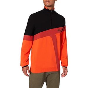 BOSS Heren Zetto logo-pullover met ritssluiting aan de kraag en Colour-Block-design, oranje, XXL