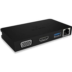 ICY BOX Meervoudige USB-C-adapter met HDMI 4K 30 Hz, VGA, Gigabit LAN, USB 3.0-poort, Power Delivery, aluminium