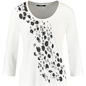 Taifun Dames 3/4 mouw shirt met dierenprint 3/4 mouw T-shirt lange mouwen ronde hals 3/4 mouw shirt frontprint, dierenprint, Offwhite patroon, 46
