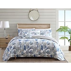 Tommy Bahama Dekbedset - Premium kwaliteit ultrazacht ademend katoen, beddengoed voor alle seizoenen, blauw/ivoor, queensize