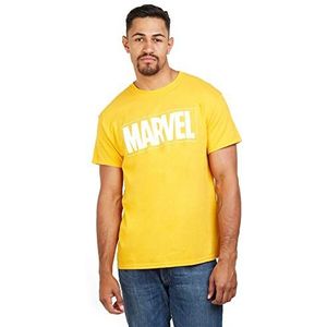 Marvel Heren Tekst Logo T-Shirt, Geel (Goud Gld), S