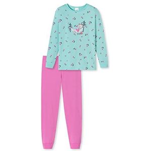 Schiesser Meisjespyjama lang – eenhoorn, sterren, stippen, bosmotieven en heksen – organisch katoenen pyjamaset, blauw, 92 cm