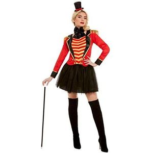 Deluxe Ringmaster Lady Costume, Red, with Jacket, Mock Shirt, Skirt & Headband (S)