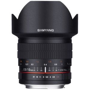 Samyang 10 mm F2.8 ED AS NCS CS Ultra groothoeklens voor Nikon digitale spiegelreflexcamera's met AE-chip voor automatische meting (SY10MAF-N), zwart