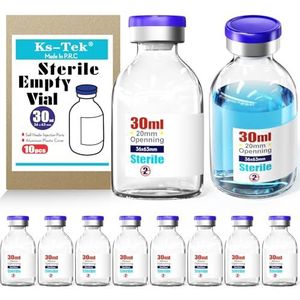 Ks-Tek Lege steriele ampullen met zelfherstellende injectieaansluiting met aluminium doppen, steriel verpakt (30 ml, 10)