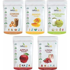 NACHT Fruit Pack van 5 Litchipoeder, appelpoeder, mangopoeder, chikoo-poeder, vla appelpoeder (elk 100 GM) Combo Pack - 500 GM door B Naturall