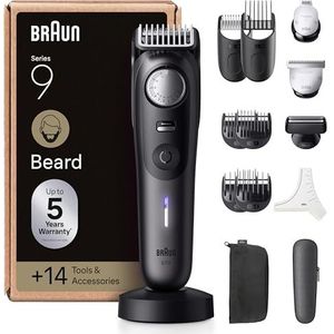 Braun Baardtrimmer Series 9, met 14 barbertools, 52 lengtes, ProBlade lemmet, BT9565, titanium