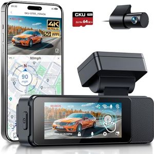 GKU Dashcam auto voor en achter, 4 K/2,5 K met touchscreen 3,18 inch, GPS 5G Wi-Fi dashcam, dubbele autocamera, 64 GB SD-kaart, parkeerbewaking, WDR, 170 graden groothoek, G-sensor, loopopname, max.