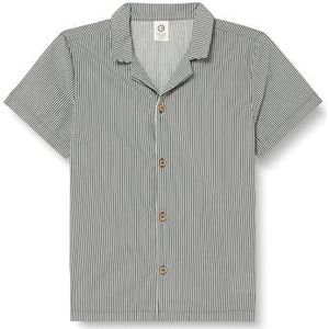 by Green Cotton Poplin Stripe S/S Button Down Shirt voor jongens, Balsem Cream/Night Blue, 140 cm