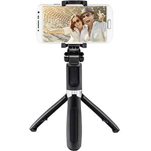 Hama Selfiestick met bluetooth-ontspanner en houder voor mobiele telefoon, selfiestick met uitbreidbare telescoopstang tot 57 cm, compacte selfiestang met statief, ook als tafelstatief en reisstatief,