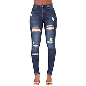 Hoge taille jeans voor dames, skinny stretchy butt-lifting broek - Skinny Fit Jeans voor dames - Skinny, stijlvolle slim-fit jeansbroek met hoge taille voor dames (34, Geript Blauw)