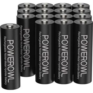 Powerowl 2800 mAh AA-batterij, oplaadbare batterij, lage zelfontlading, 1200 cycli, oplaadbare Ni-MH batterijen, 1,2 V, AA oplaadbaar (16 stuks)