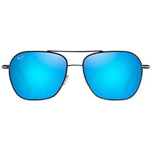 Maui Jim Hand W/Polarizedplus2 gepatenteerde vierkante zonnebril, Donker marineblauw met zilveren strepen, 57/16/142