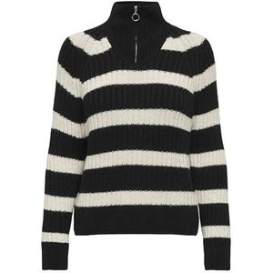 ONLY Dames ONLLEISE Freya LS Zip HIGH Neck KNT NOOS Trui, Zwart/Stripes:W. Birch, M, Black/Stripes:w. Birch, M
