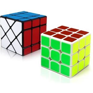 Magische kubus, 3 x 3 cm, wit, neonkleuren + diagonale kubus, 3 x 3 cm, zwart, Yong-kubus, 3D-puzzel, voor kinderen en volwassenen, snelheidspuzel, ronde hoeken