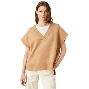 Koton Oversize sweater V-hals korte mouwen jas, kameelhaar (100), L dames, kameelhaar (100), L
