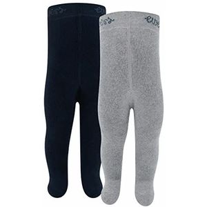 EWERS Set van 2 thermische babypanty's/kindermaillots, effen, 2 panty's van katoen met pluche binnenkant en comfortabele manchetten, grijs/blauw, 74
