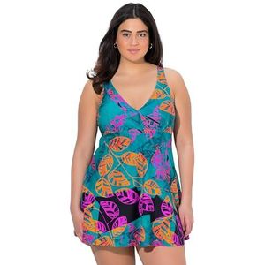 Ulla Popken Badjurk, bladeren, softcups, powermesh-voorvoering voor dames, Zwart, 42 NL/44 NL