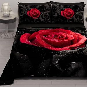 PETTI Artigiani Italiani - Sprei voor Frans bed, dekbed voor Frans bed, lente, eenkleurig, digitale print, Black Roses, 100% Made in Italy